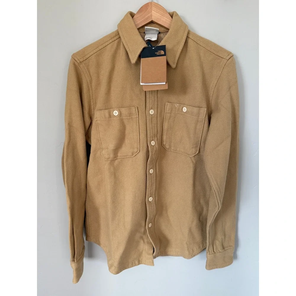 NWT The North Face Mens Twill Flannel Shirt Button Front Tan Stone Small‎ $100